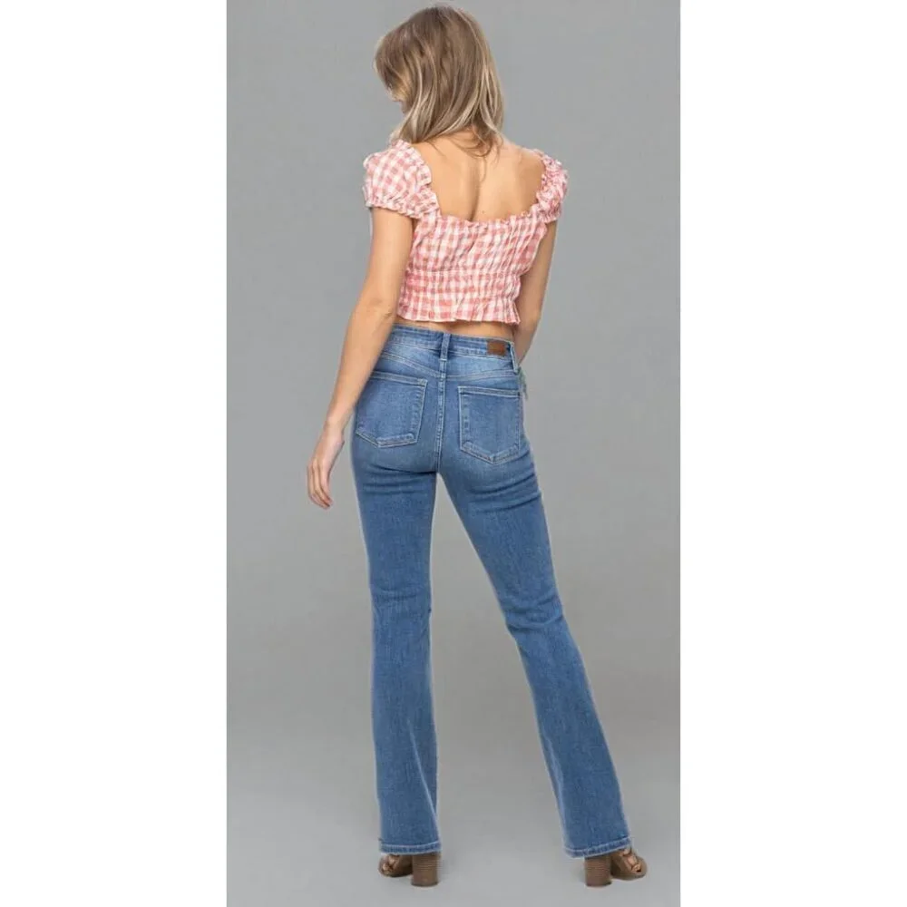 Women’s High Waist Bootcut Jeans Plus Size Contrast Wash Classic Style